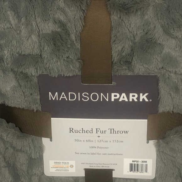 Madison Park GRAY Ultra Soft Ruched Faux Fur Throw Blanket 50X60" - Picture 2 of 8